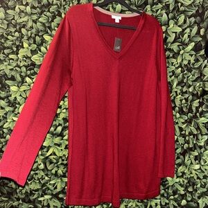 J. JILL SCARLET Red V-Neck Tunic Sweater Sz L NWTS